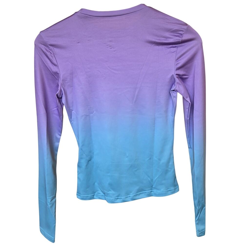 NWOT XS Purple/Blue Ombre/Gradient Crewneck Fitted Longsleeve Top [0166] - Picture 3 of 8
